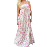 Vevesc  Elegant Off-Shoulder Maxi Dress with Boho Floral Print and Lace-Up Back Detail for Summer Wedding Party or Vacation Beachwear