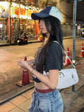 Vevesc  Single Shoulder Graphic T Shirts For Women Streetwear Hollow Out Y2k Clothes Short Sleeve Crop Top Ropa De Mujer Slim Camisetas