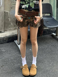 Vevesc  American High Street Washed Camouflage Cargo Denim Shorts Women Y2K Spicy Girl Multi Pocket Wide Leg Jeans for Women