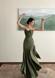 Vevesc  Elegant Satin Halter New Vintage Niche Waisted Fishtail Dress Formal Gown Party Dresses Sling Backless Waist Evening vestidos