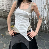 Vevesc  Popular American Lrregular Design Fake Two Piece Harajuku High Steet Y2k Aesthetic Grunge Punk Girl Tank Tops Summer Camisole