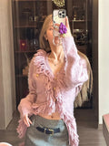 Vevesc New Chic Americna Fashion Popular High Street Sweaters Luxury Tassel Design Buttons Knitted Cardigan Y2k Aesthetic Girl Clothing