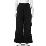 Vevesc Women Y2k Aesthetic Casual Cargo Pants High Waist Harajuku Sports Loose Pleated Pantalones Streetwear Grunge Wide Leg Trousers