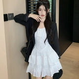 Vevesc White Ruffles Short Dresses Women's Elegant Sweet Sleeveless Mini Dress Korean Style Female Fashion Summer 2024  Casual