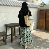 Vevesc Vintage Floral High Waist A-line Skirt For Women Y2k E-Girl Mid-length Loose Skirts 2024 Summer New Fairycore Faldas Mujer