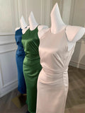 Vevesc  Luxury Solid Womens Long Dresses Sexy Elegant Ruffles Blue Chic Evening Dress Slim Fit Whit Canisole Green Mermaid Vestidos