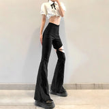 Vevesc Black Mysterious Y2K Sexy Slim Fit All-match Classic Commuter Street Travel Hollow Out Vibrant Women's Weave Trousers