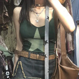 Vevesc American Street Retro Green Star Bottoming Camisole 2024 Summer New Vest For Women Y2k Slim Fit Sleeveless Tops Mujer