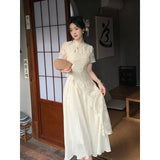 Vevesc  Autumn Chinese Style Women Dress Women Beige Tassel Straps Improved Modern Cheongsam Elegant Evening Dress Vestidos Chinos