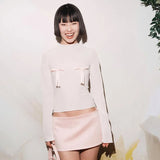 Vevesc Y2k Cute Bows Sheer White Crop Tops Coquette Clothes Aesthetic Ladies T Shirt Long Sleeve Going Out Top