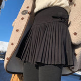 Vevesc Preppy Style Pleated Skirt Women Sweet Bow Kawaii Woolen Skirt Korean Style Autumn Winter Solid Aesthetics Mini Skirts