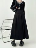 Vevesc Women's A-line Black Pleated Skirt Vintage 90s Aesthetic Y2k Grey Long Skirt Harajuku Korean Skirts 2000s Clothes