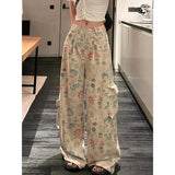 Vevesc  Streetwear Punk Printed High Waist Loose Straight Wide Leg Long Pant y2k Palazzo Trouser Summer Harajuku Casual Gothic Punk