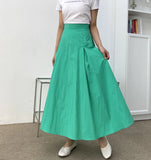 Vevesc  Pleated Skirts Women Solid Spring Summer Simple Sweet A-line Faldas Mujer Korean Fashion Chic Elegant Long Skirt