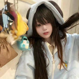Vevesc Japanese Kawaii Ear Hooded Tops Women Zipper Hoodies Y2k Aesthetic Vintage Embroidery Letter Sweatshirts Streetwear Cute Coat