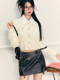 Vevesc  Sexy Pu Leather Mini Skirt Women Oversized Streetwear High Waist A-Line Skirt E Girl Zipper Design Belt Slim Skirt New