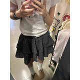Vevesc Vintage Plaid Mini Skirt Women Preppy Kawaii Ruffles Ball Gown Skirts Summer Japanese Harajuku High Waist A Line Skirt New