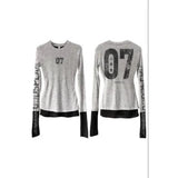 Vevesc Harajuku American Vintage All Match Constrast Color Long Sleeve T Shirts Letter Print Punk Japan Women Top Y2k Aesthetic Clothes