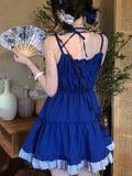 Vevesc Summer Red Japanese Kawaii Mini Dress Women Bow Blue Lolita Sweet Strap Dress Female Beach Korean Casual Fairy Dress New