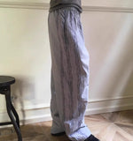Vevesc Fashion Vintage Lace Patchwork Nylon Wide Leg Pants Summer New Loose  Y2k E-Girl High Waist Straight Trousers