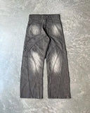 Vevesc American Hip Hop High Street Streetwear Heavy Industry Jeans Striped Washed Wide Leg Pants Retro Distressed Straight Leg Pants