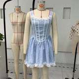 Vevesc Women's Halloween Dorothy Dress Costume Corset Bodice Blue Gingham Dress Lace Panel Lolita Maid Costume