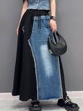 Vevesc Women Denim Long Skirt Harajuku Y2k 2000s Vintage Skirts 90s Aesthetic Streetwear Fashion Korean Style A-Line Jean Skirt Clothes