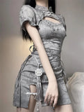 Vevesc  Hollow Out Qipao Improved Chinese Dress Women Sexy Split Cheongsams Mandarin Collar Wear Print Floral Vestidos 2025 New HOT