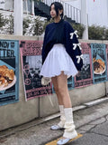 Vevesc Autumn Y2k Aesthetic Preppy Style Hoodies Women Loose Sweet Bow Casual Hoody Navy Blue Grunge Loose Fairy Crop Weatshirts