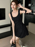Vevesc  White Patchwork Ruffled Chic Mini Dress Women Elegant Casual Sling Dress Summer Korean Fashion Bodycon Festival Party Dress