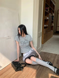 Vevesc  Graffiti Velvet Lace Hem Knee Length Skirt For Woman High Waist A Line Purple Skirt Summer Clothes 2025