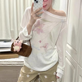 Vevesc  Niche Korean High Street Sweet Falower Print Loose T Shirts All Match American Casual Harajuku Punk Clothes Y2k Girl Tops