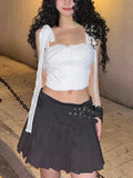 Vevesc Y2k Aesthetics Lace Patchwork Tank Tops Sweet Bandage Harajuku Crop Vest Streetwear 3D Flower Slim Fit Grunge White E-girl Tanks