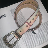 Vevesc  Colorful Sequins Rhinestone Belt Bling Gradient Color Belt Cross Skirt Waistband Accessories Chic PU Belt Y2K Jeans Decoration