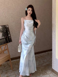 Vevesc  Sexy Backless Evening Party Dress Casual Slim Waist Vestidos Elegant Print Mermaid Dresses Women Spring Summer New Fashion