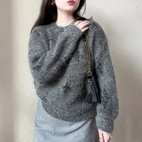 Vevesc Lazy High End American Vintage O Neck Long Sleeve Sweaters Streetwear Sequin Star Print Jumpers Harajuku Y2k Girl Clothes