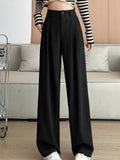 Vevesc  Gray Suit Pants Women's Spring New Casual Loose High Waist Women's Pants Solid Color Fashion Double Buckle Wide Leg Pants Women