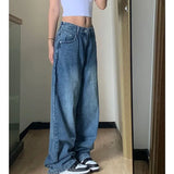 Vevesc  Oversized Women Wide Leg Jeans Vintage Y2K Streetwear Baggy Denim Trousers Fashion Korean Casual High Waist Straight Pants