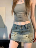 Vevesc American Oversized Retro Star Rivet Denim Skirts Y2k High Waist A-line Skirt For Women Summer New Bodycon Faldas Mujer