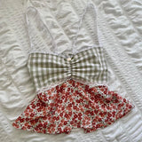 Vevesc Plaid Floral Print Milkmaid Tops 00s Retro Coquette Camis Fairycore Y2K Lace Trim Backless Tie Up Crop Tops Chic Cute Mini Vest