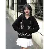 Vevesc Vintage Simple Preppy Style Korean Office Lady Knitted Cardigan Japan Sweet Cute Design Sweaters Y2k Aesthetic Commuter Clothes