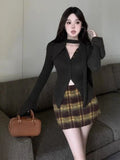 Vevesc Y2k Aesthetic Solid Slim Cardigan Streetwear Women's Single Breasted Sweaters Harajuku Fairy Knitted Grunge Sexy Split Coats