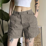 Vevesc y2k Women Grey cargo denim Shorts Summer mid waist Fashion loose pocket Casual jeans vintage All match ins tide streetwear
