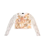 Vevesc Harajuku Lace Jacquard Patchwork T-shirt Fairy Grunge Cartoon Printing Cute Crop Tops Women Summer Vintage Y2k Aesthetic Tshirts