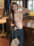 Vevesc Women Harajuku Printing Grunge Crop Thin Mesh Tops Y2k Aesthetic Vintage Backless Bandage Tees Slim Fit Streetwear Sweet Tshirts