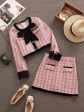 Vevesc autumn winter Small Fragrance Tweed Two Piece Set Women Short Jacket Coat + Skirt Suits Korean 2 Piece Sets Women Outfit