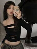 Vevesc Hollow Out Y2k Aesthetic Slim Waist Tunic Crop Top Streetwear Grunge Vintage Beads T Shirt Sexy Harajuku Solid Grunge Tees