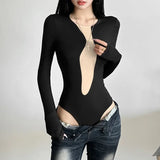 Vevesc Cyber Y2K Mesh Patchwork Skinny Bodysuits Women Techwear Mall Gothic Long Sleeve Tops E-girl Sheer One-piece Bodysuit