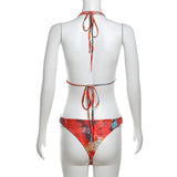 Vevesc Multicolor Print Sexy Bodysuit Lace Up Backless Halter Y2K Tops 2024 Festival Outfit Women Rave Beach Swimwear