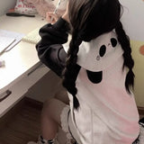 Vevesc Panda Ear Hooded Preppy Style Japanese Zipper Sudadera Mujer Cartoon Contrast Color Karajuku Women Y2k Kawaii Sweet Sweatshirts